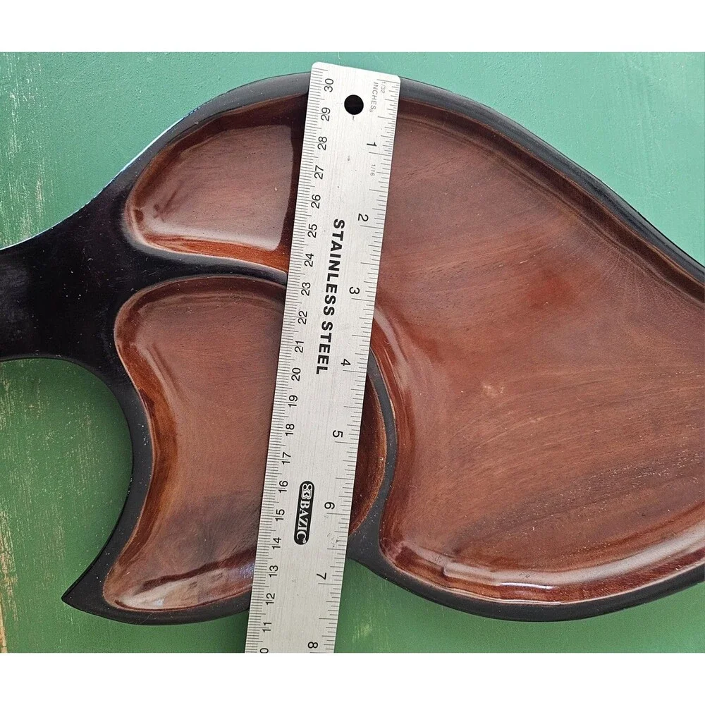 Vintage Wood Leaf Shaped Tray 2 Sections 17 Inches Long Made In Haiti